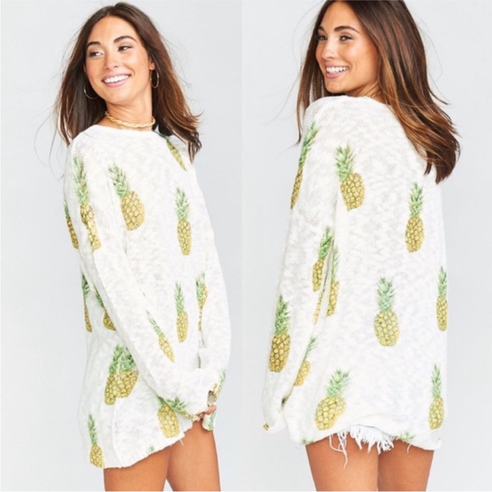 Show Me Your Mumu White Varsity Pineapple Paradise Knit Sweater NWT